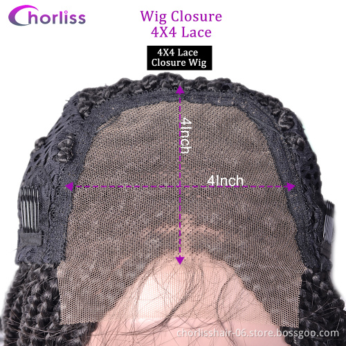 Wholesale High Quality Long Full Knotless Braided 4*4 Lace Frontal Wigs Straight Synthetic Box Braiding Hair With Lace Front